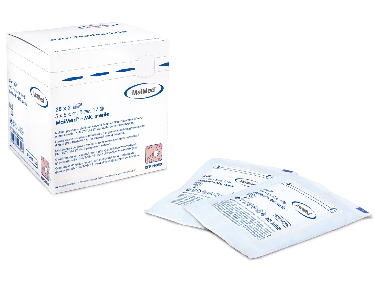 Mullkompresse, 5 x 5, steril, 8-fach - Packung à 25 x 2 Stück