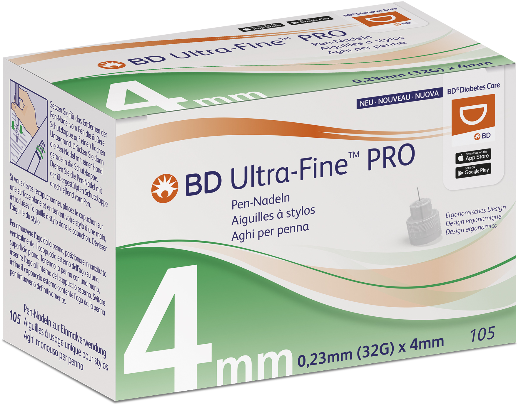 Ultra-Fine PRO Pen-Nadeln 32G, 0,23 x 4 mm - Packung à 105 Stück