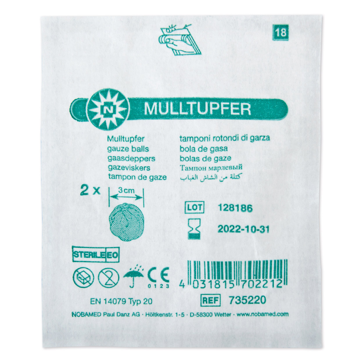 MULLTUPFER steril, à 2, 3 cm Durchmesser - Packung à 25 Stück