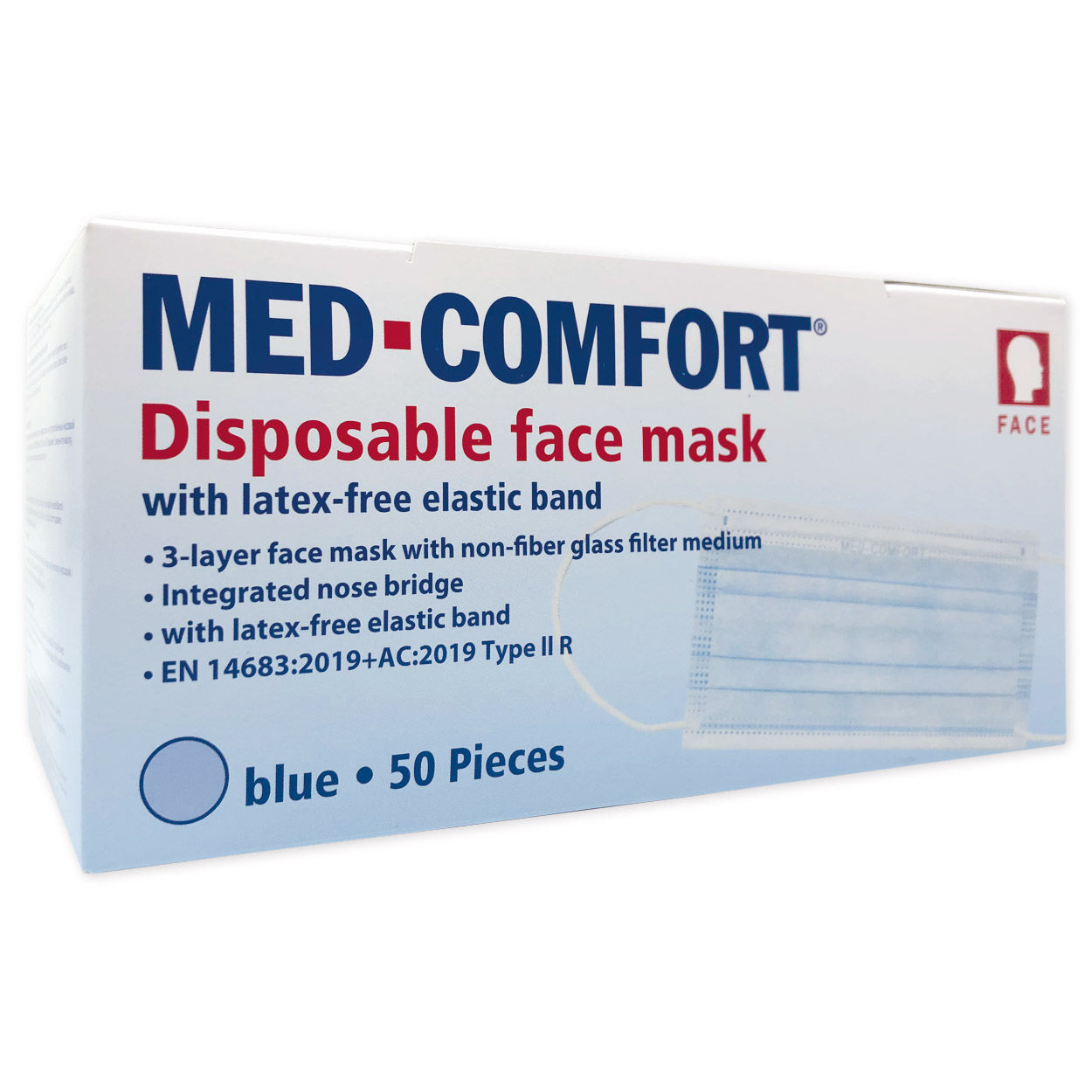 Mundschutz OP-Maske 3-lagig in blau - Packung à 50 Stück