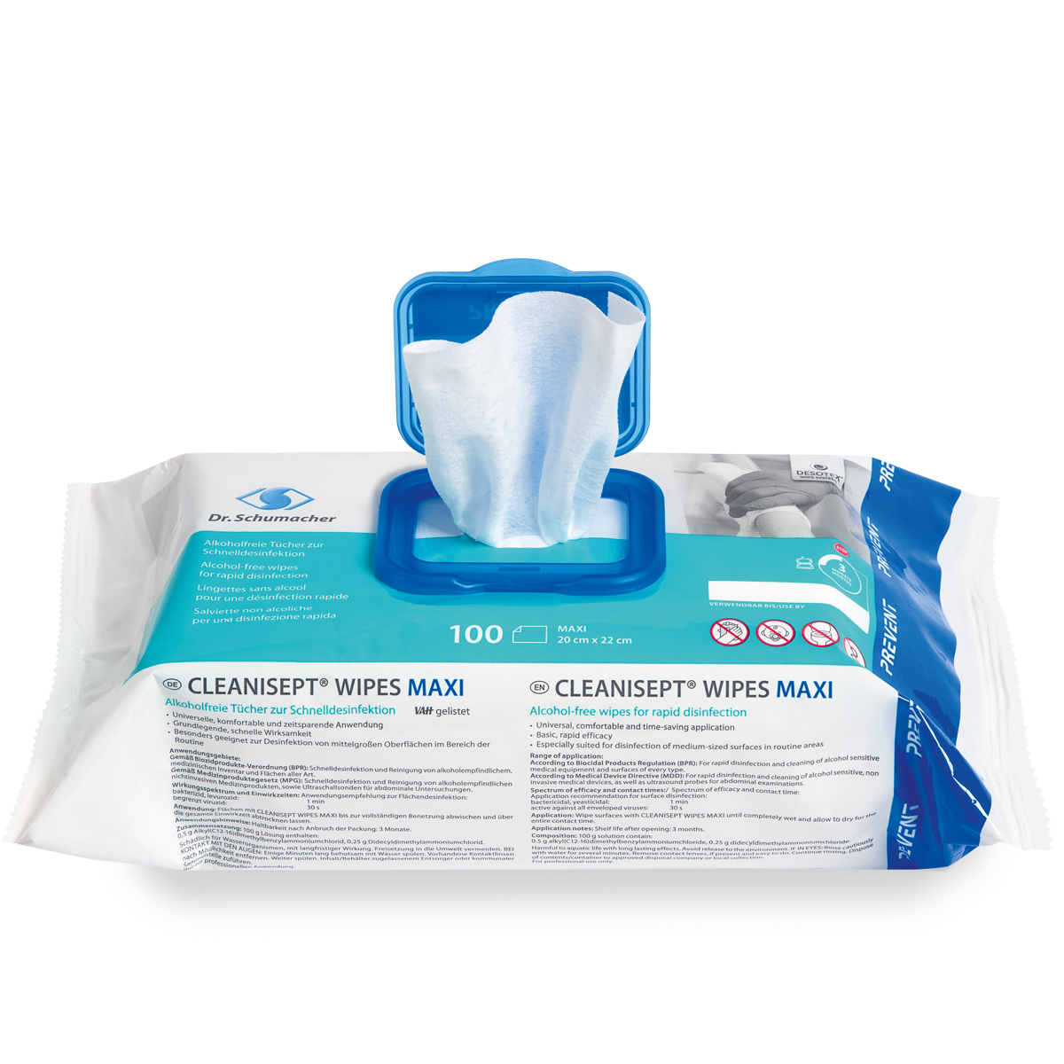 CLEANISEPT WIPES maxi Desinfektionstücher, 1 Flowpack à 100 Tücher