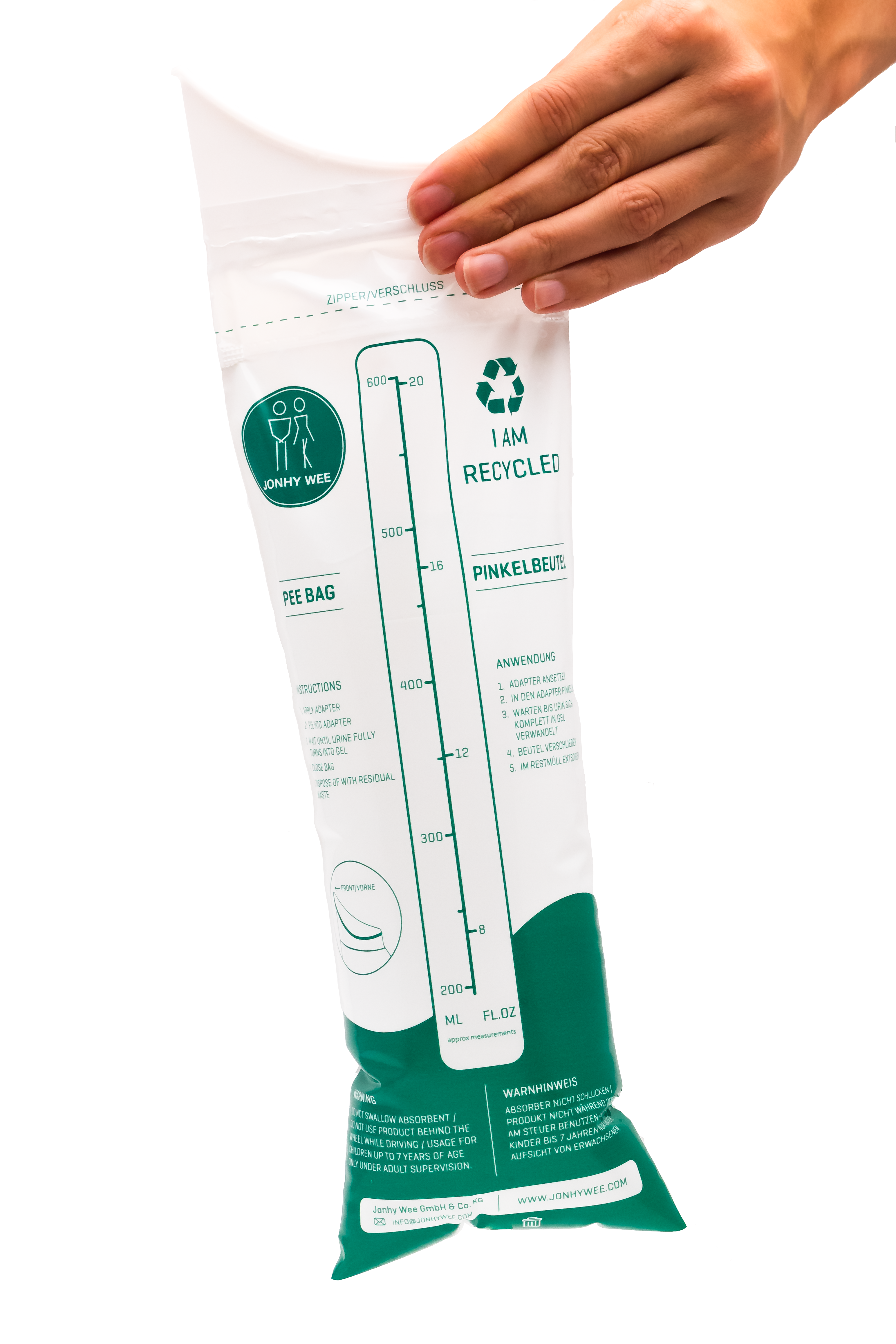 Johny Wee Unisex Pinkelbeutel - Packung à 3 x 600 ml