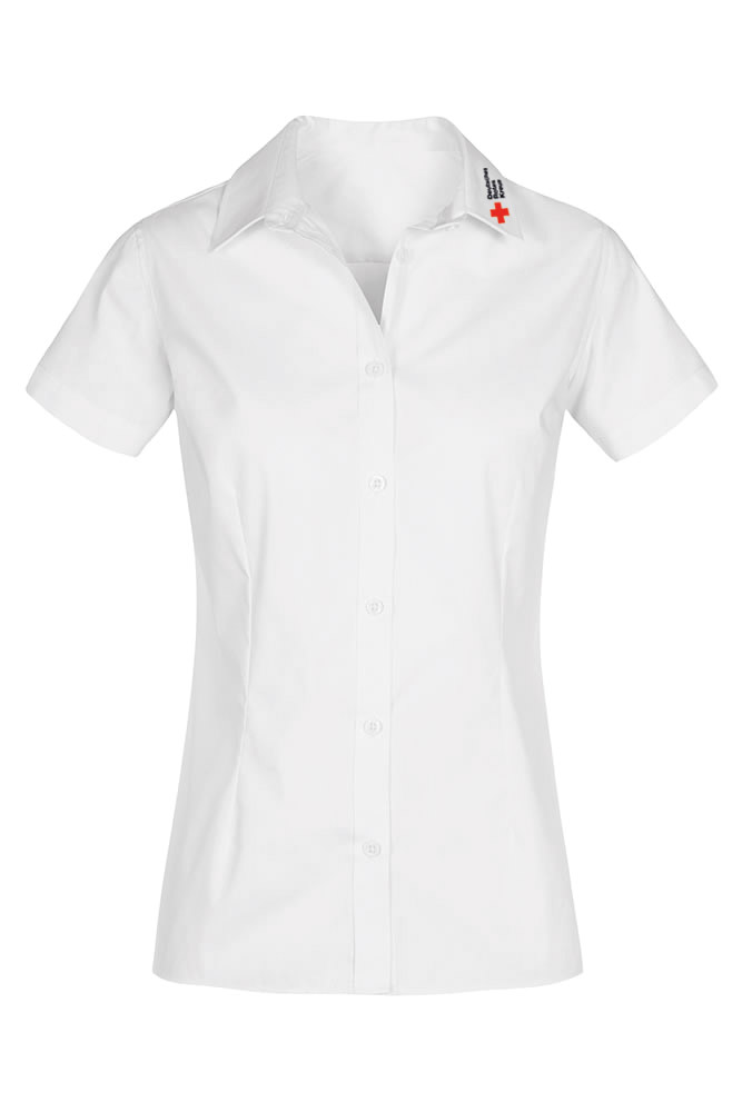 Damenbluse weiß, 1/2 Arm, Kragenstick