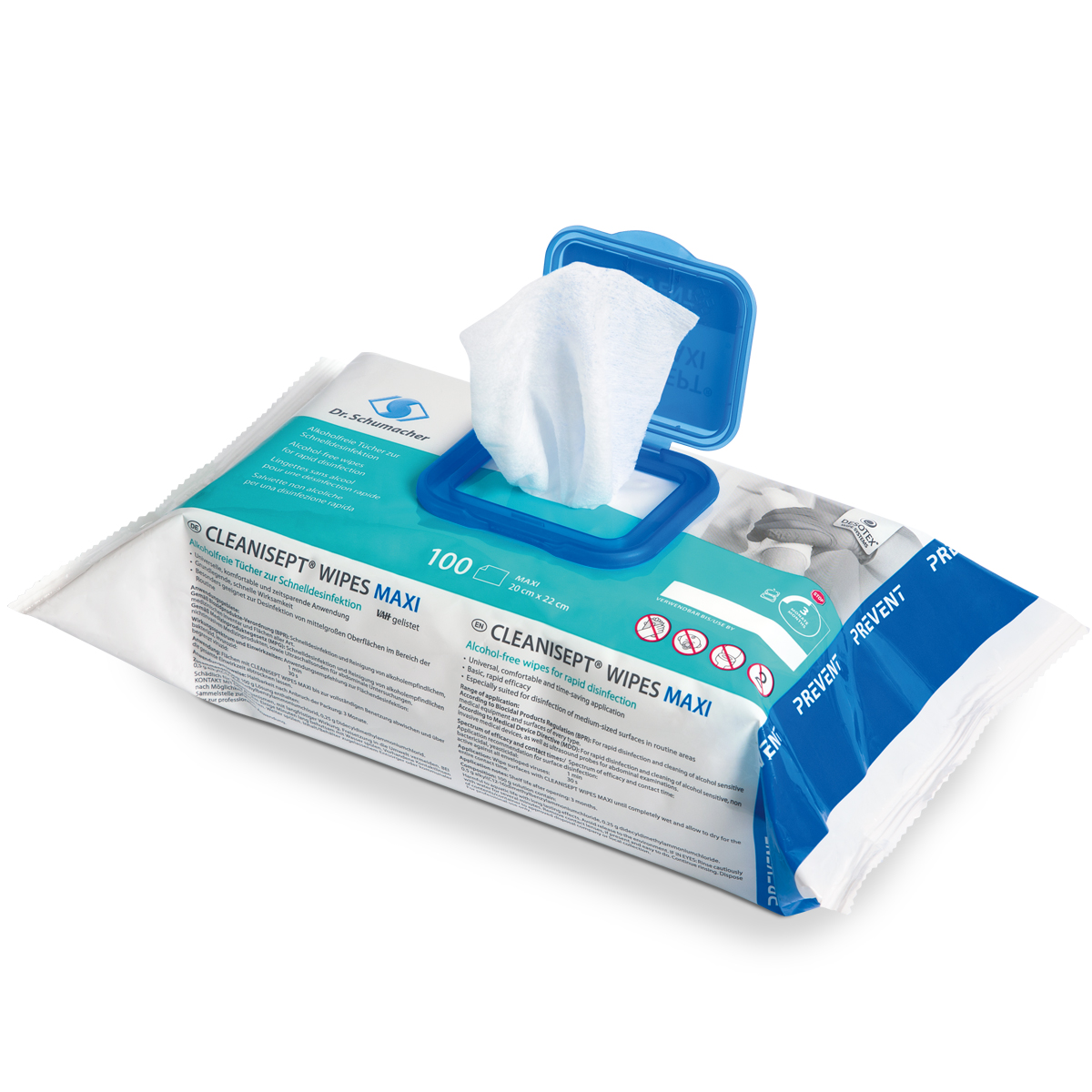 CLEANISEPT WIPES maxi Desinfektionstücher, 1 Flowpack à 100 Tücher