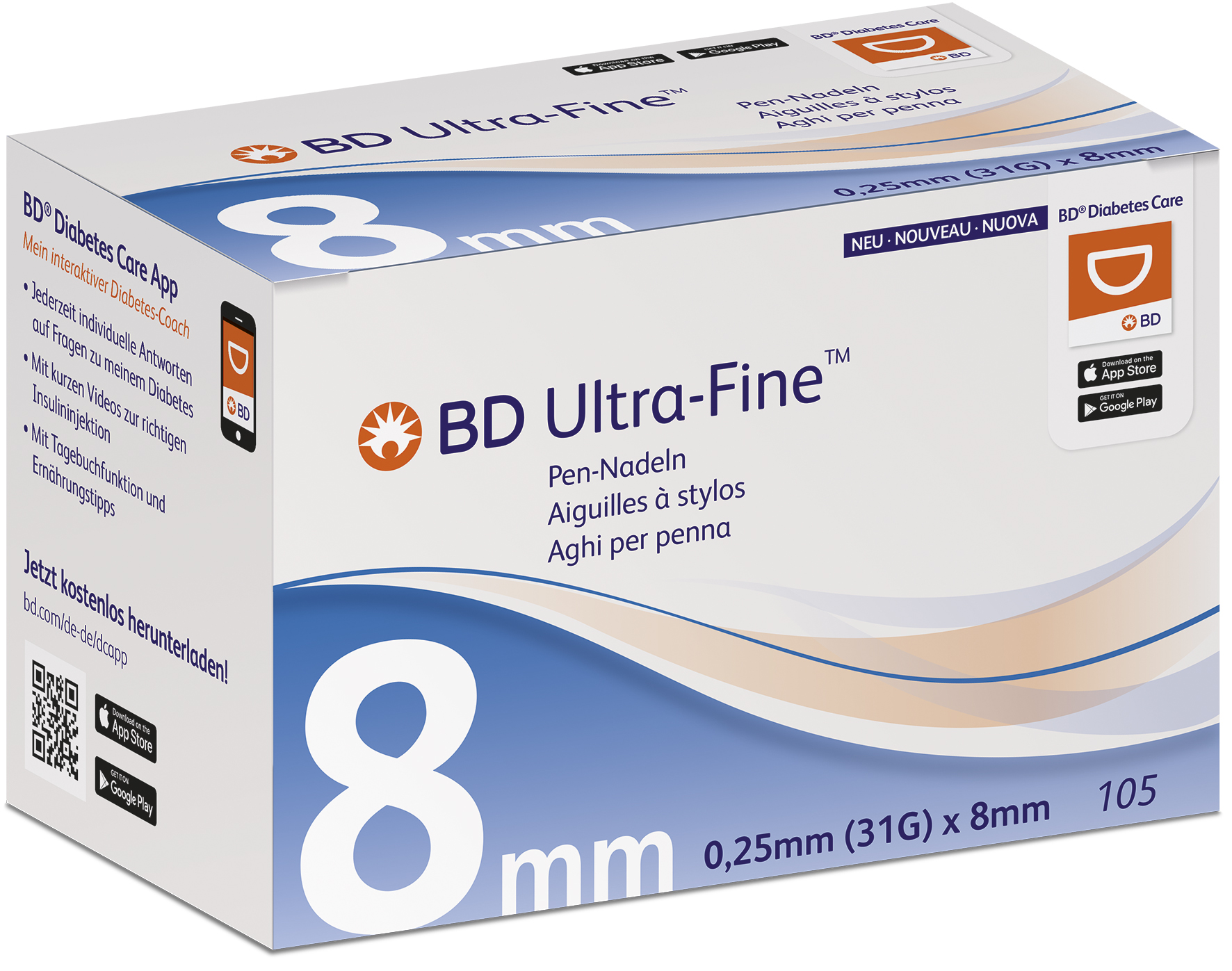 Ultra-Fine PRO Pen-Nadeln 31G, 0,25 x 8 mm - Packung à 105 Stück