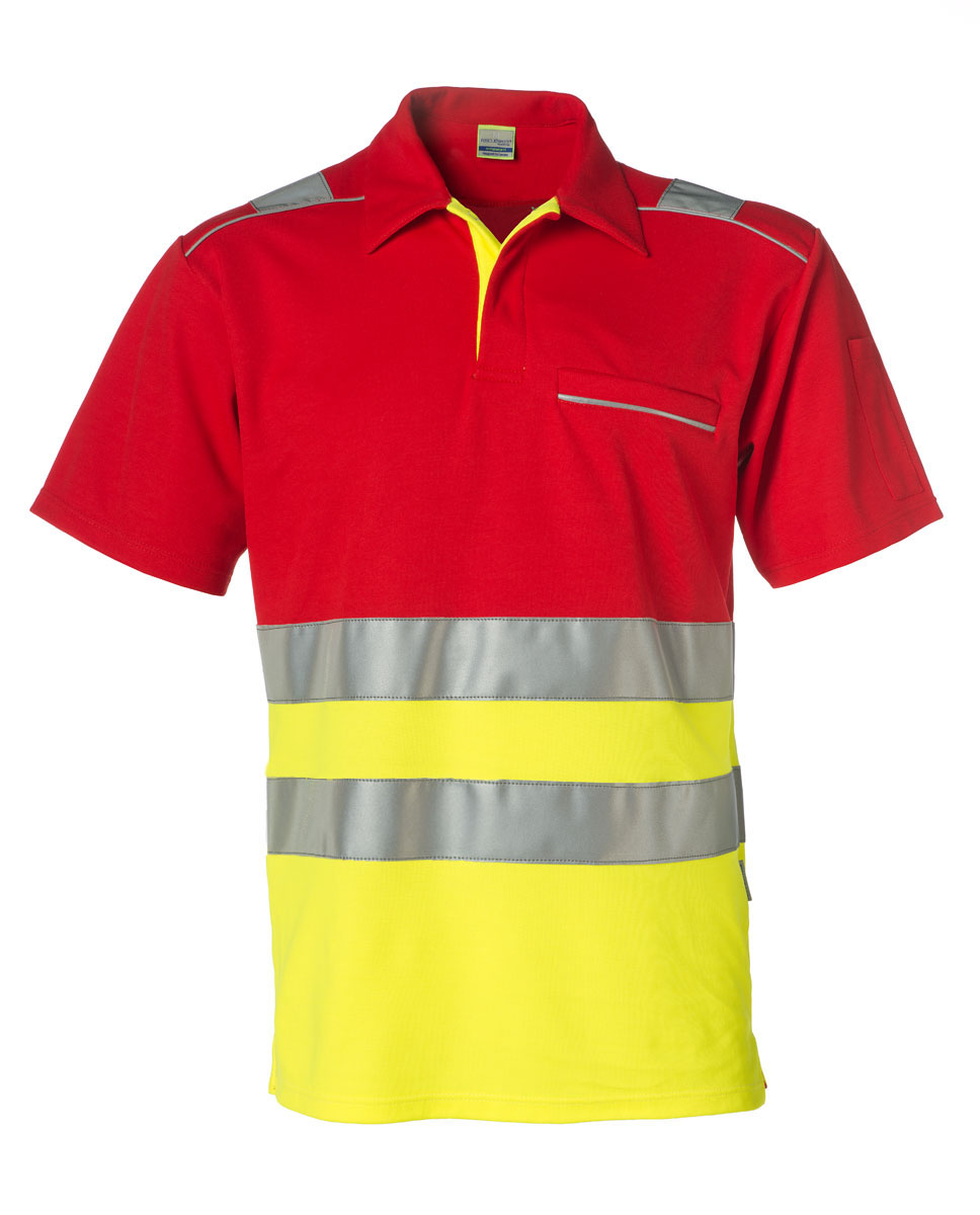 Poloshirt HiVis,  neongelb/rot