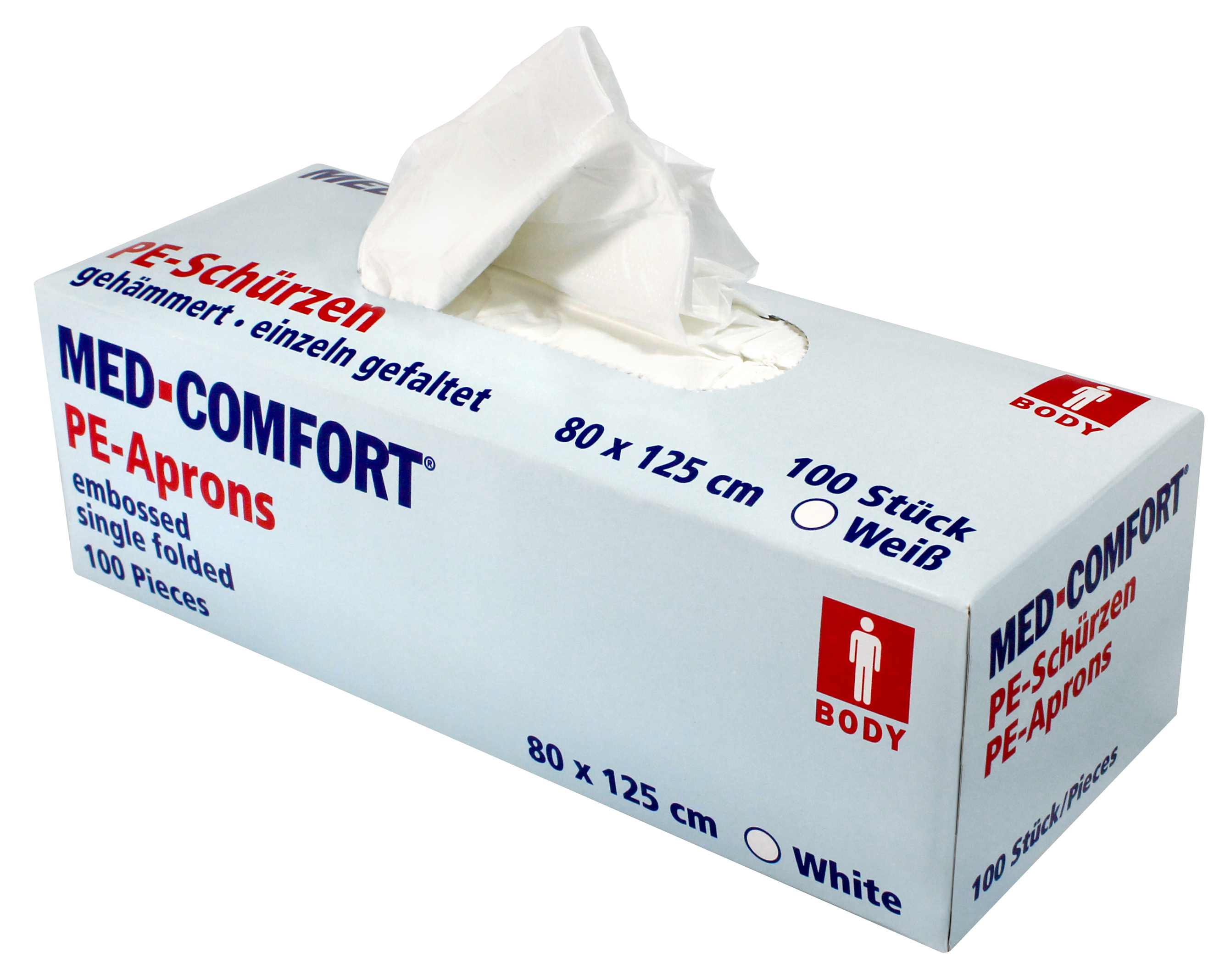 Einwegschürzen 80 x 125 cm, weiß, Spenderbox à 100 Stück