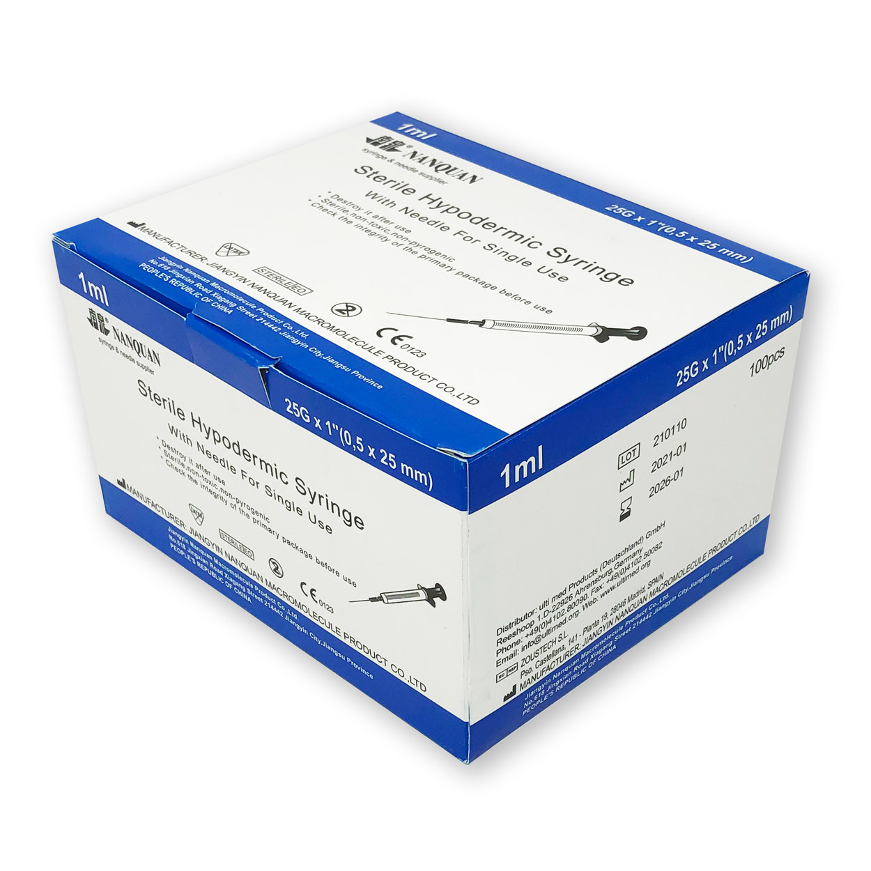 Feindosierspritze 1 ml 25 G x 1 " (0,5 x 25 mm) - Packung à 100 Stück