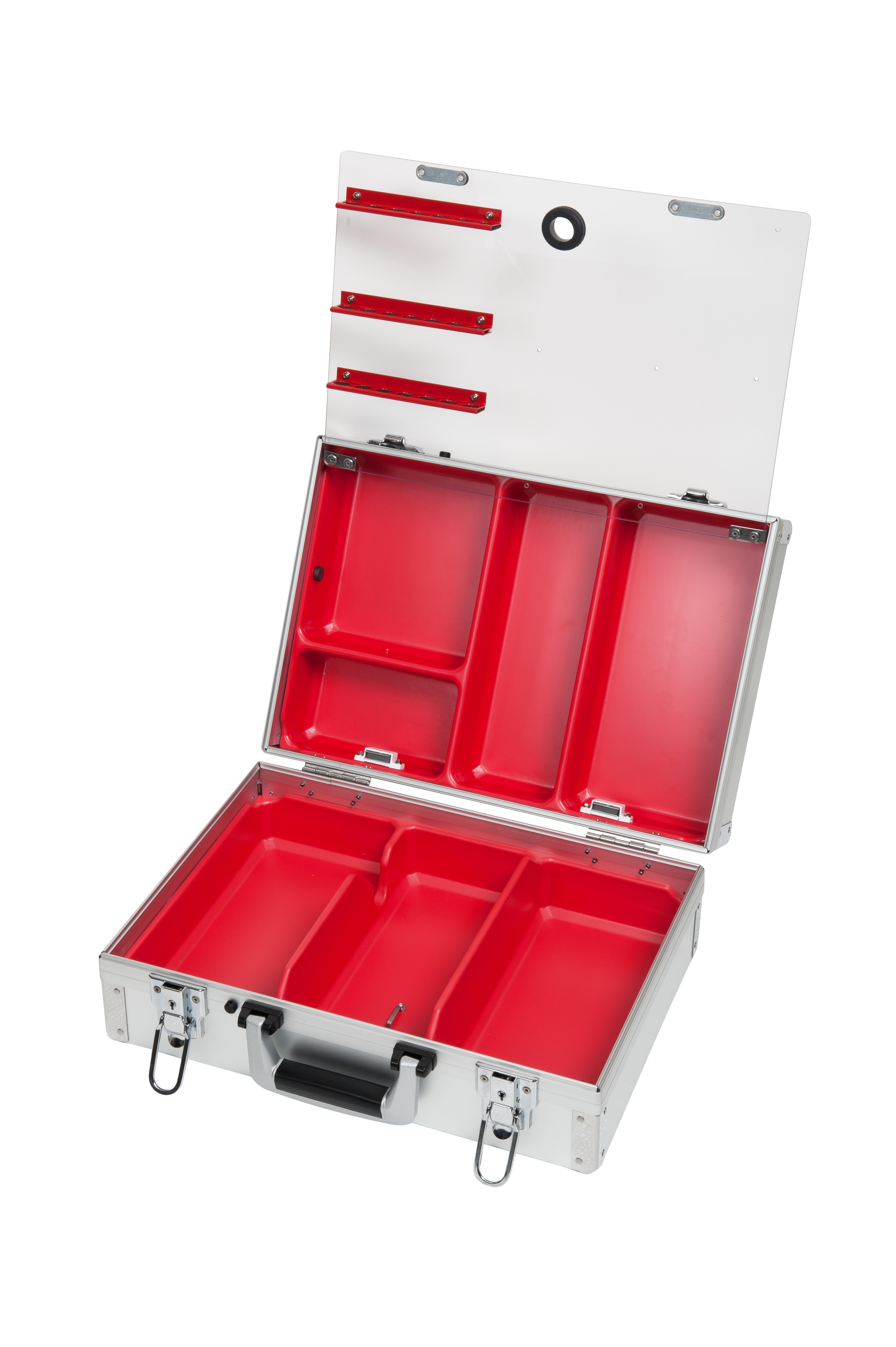 ULMER KOFFER Basis, leer Aluminiumkoffer, eloxiert, 42,8 x 33,2 x 18,5 cm, mit Halterungen und Einsätzen zur Aufnahme aller empf. Geräte und Materialien sowie Ampullenleisten für 21 Ampullen