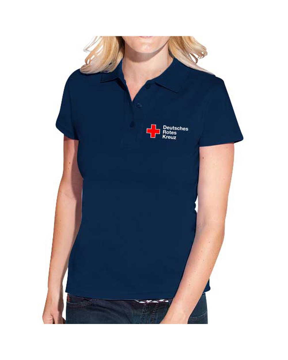 Poloshirt Lady blau mit DRK Kompaktlogo