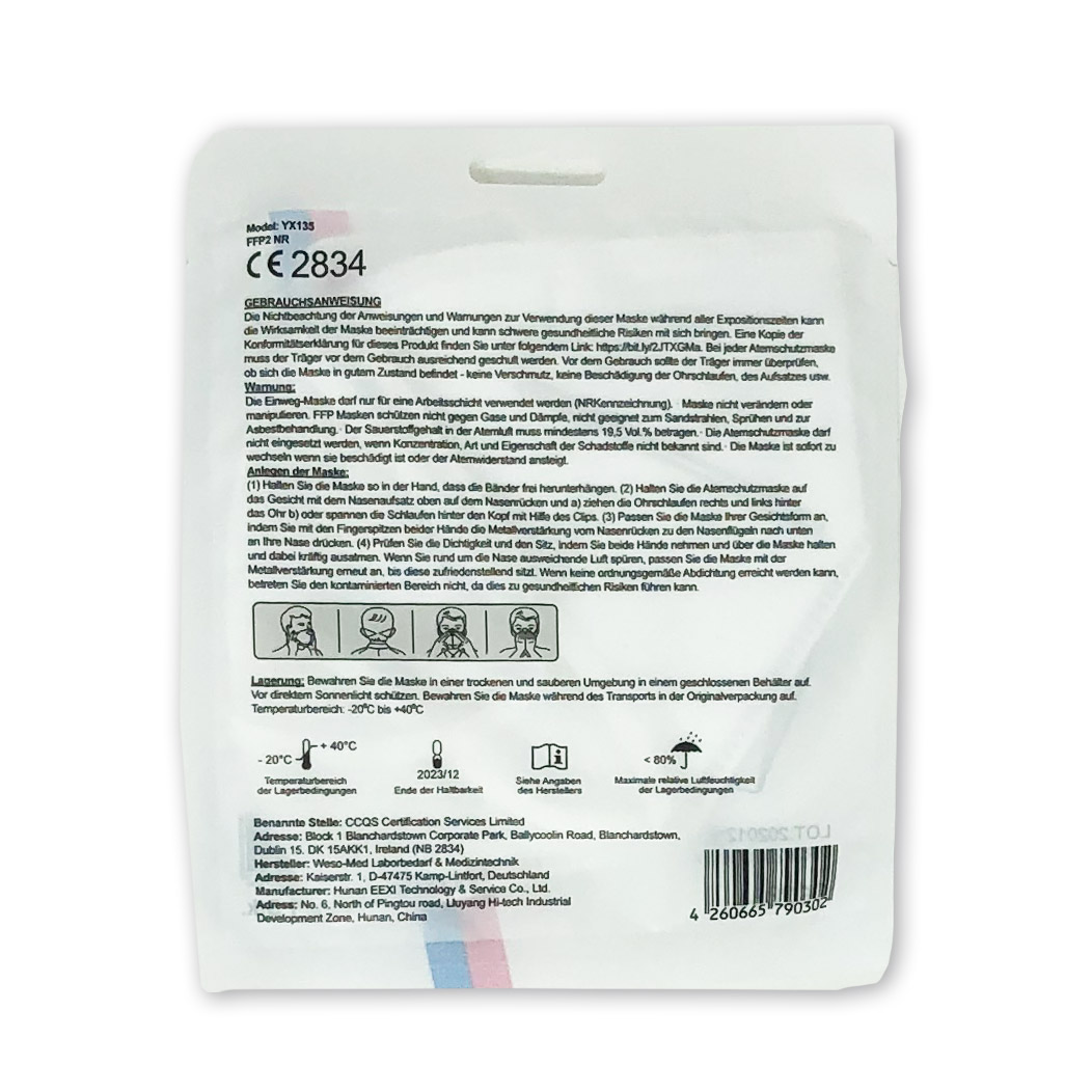 FFP2 Atemschutzmaske Weso-Med YX 135 - einzeln verpackt
