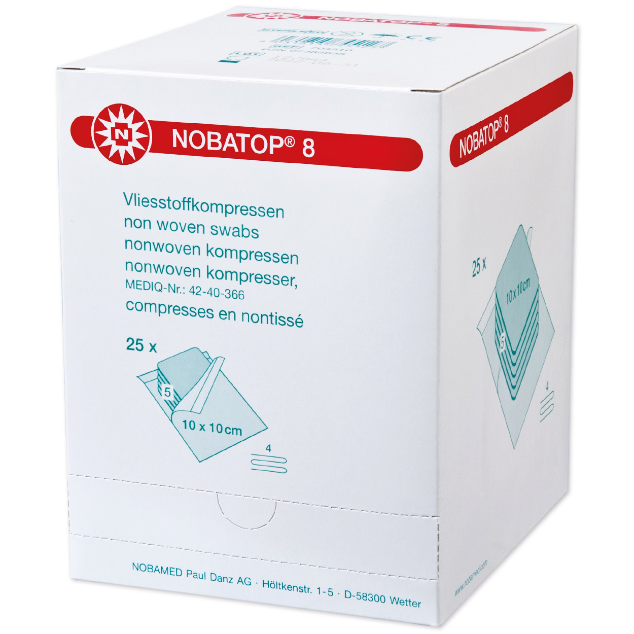 NOBATOP-steril 8, à 5, 10 x 10 cm Vliesstoffkompressen