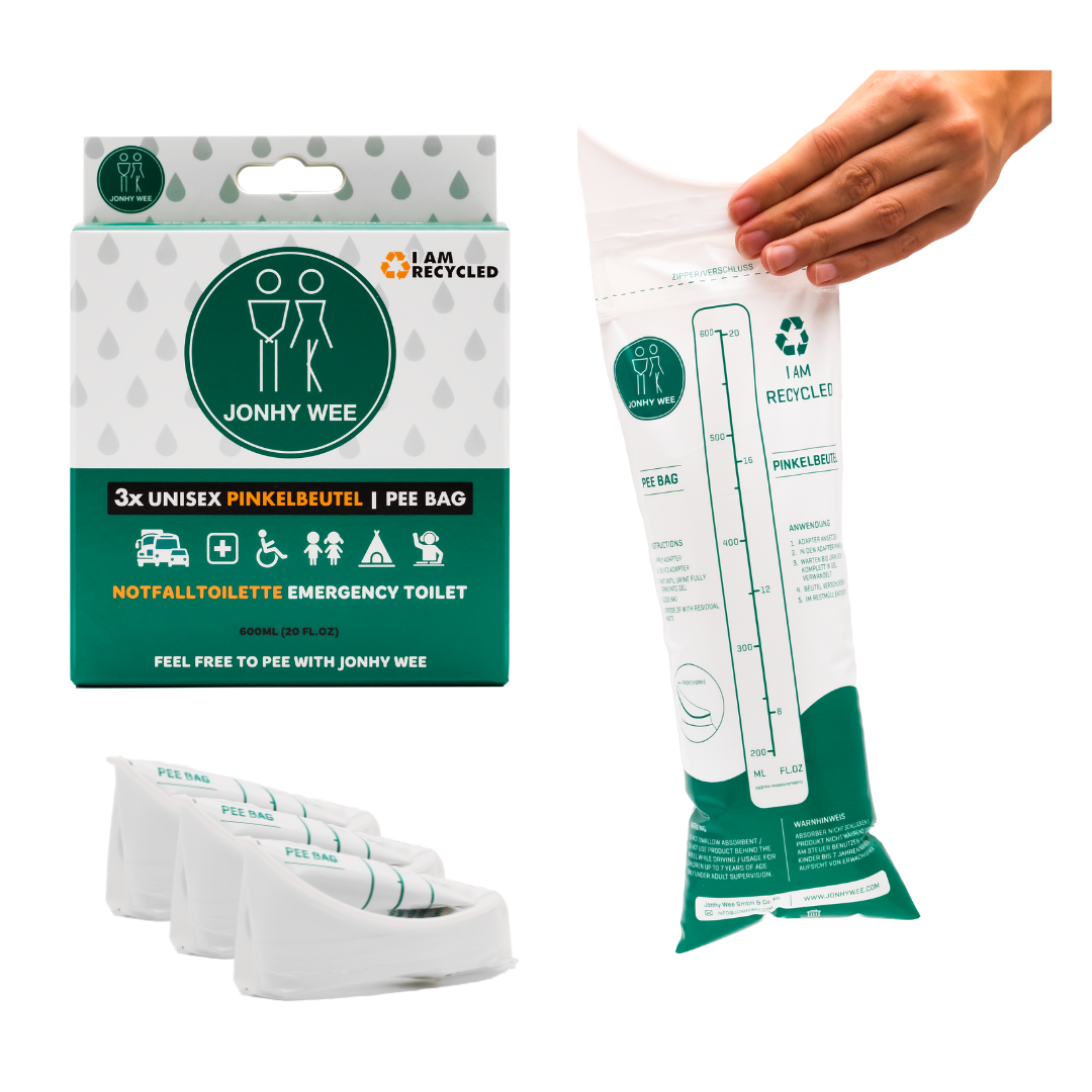 Johny Wee Unisex Pinkelbeutel - Packung à 3 x 600 ml