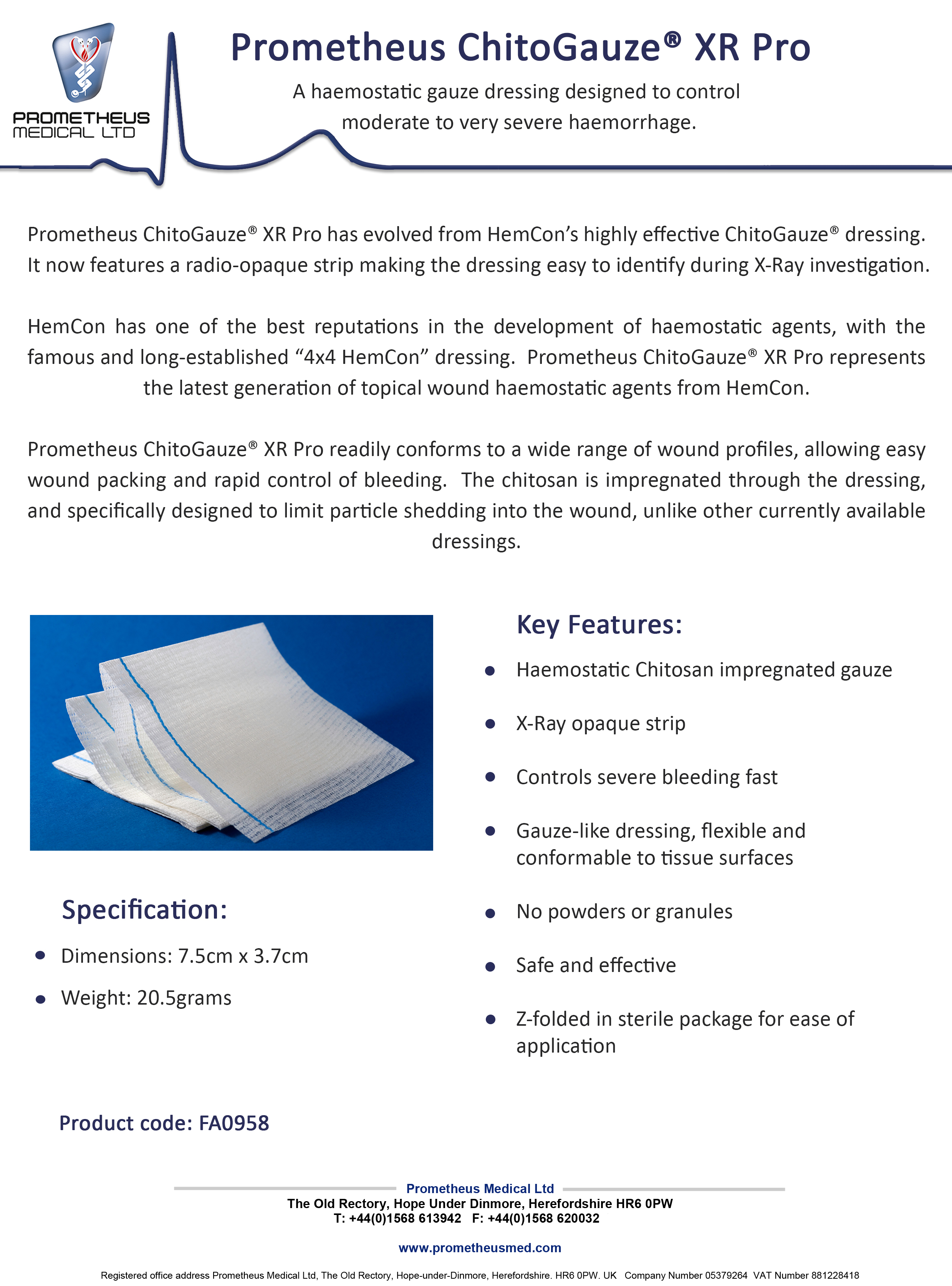 ChitoGauze® XR Pro, 7,5 cm x 3,70 m