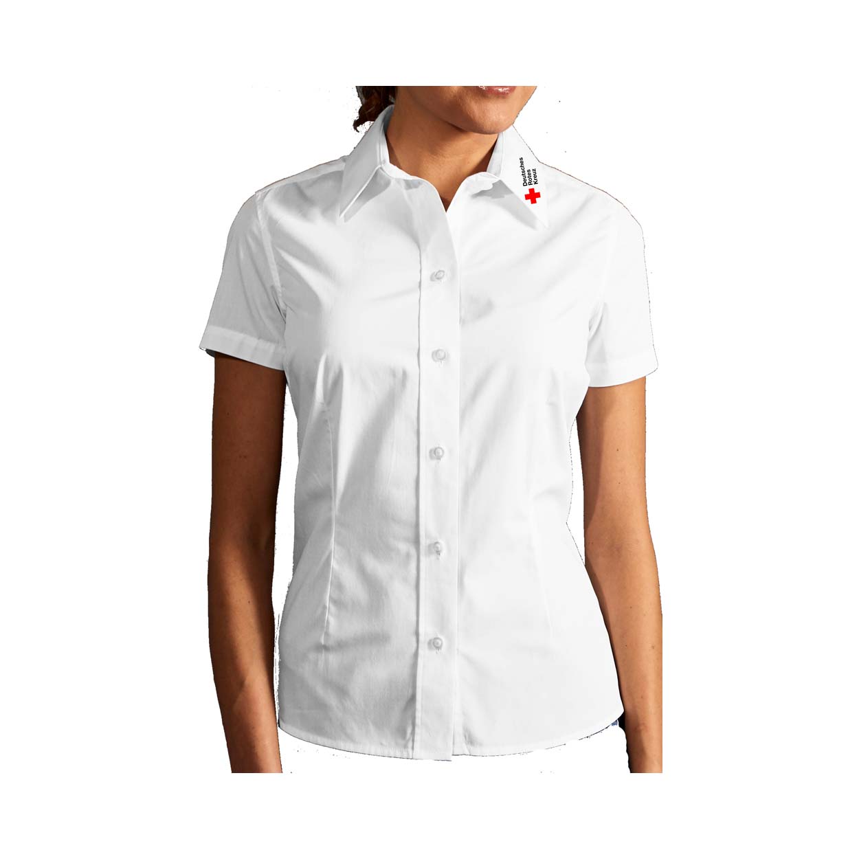 Damenbluse weiß, 1/2 Arm, Kragenstick