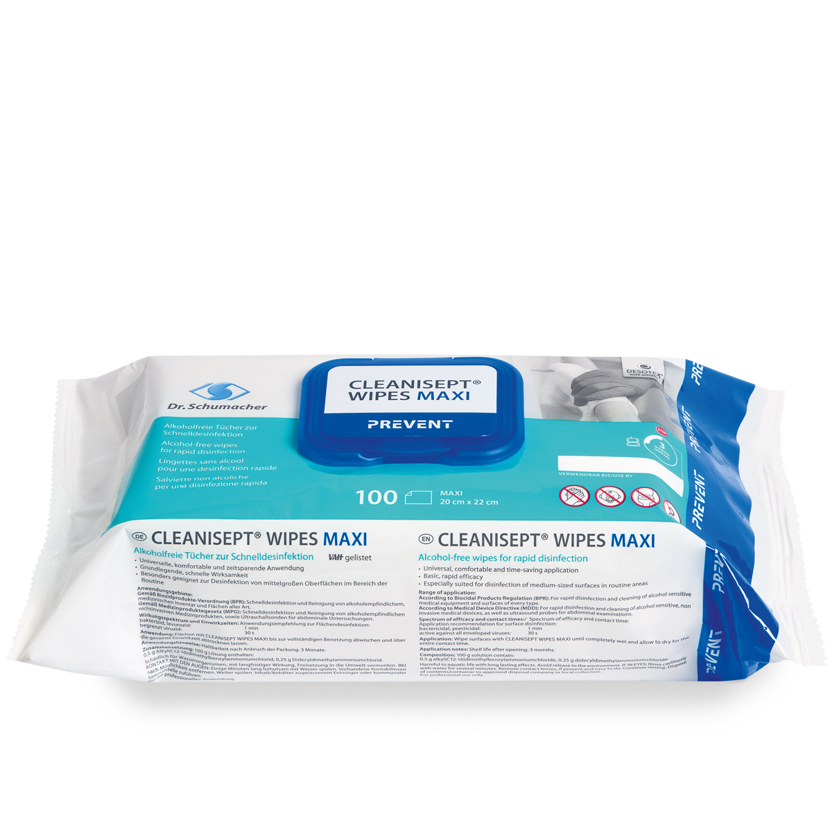 CLEANISEPT WIPES maxi Desinfektionstücher, 1 Flowpack à 100 Tücher