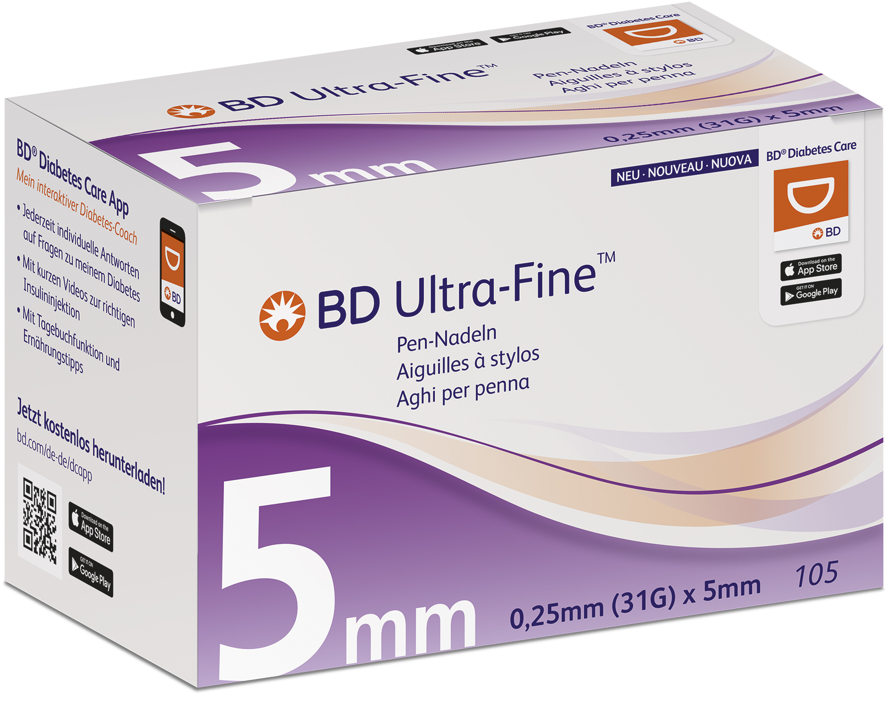 Ultra-Fine PRO Pen-Nadeln 31G, 0,25 x 5 mm - Packung à 105 Stück