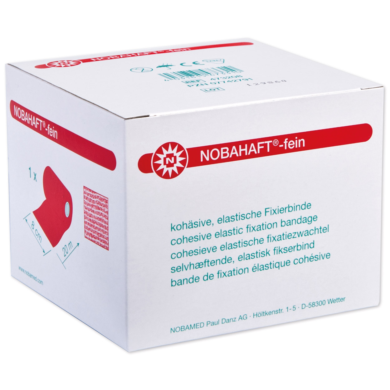 NOBAHAFT®-fein 8 cm x 20 m, kohäsive Fixierbinde in rot, 1 Stück