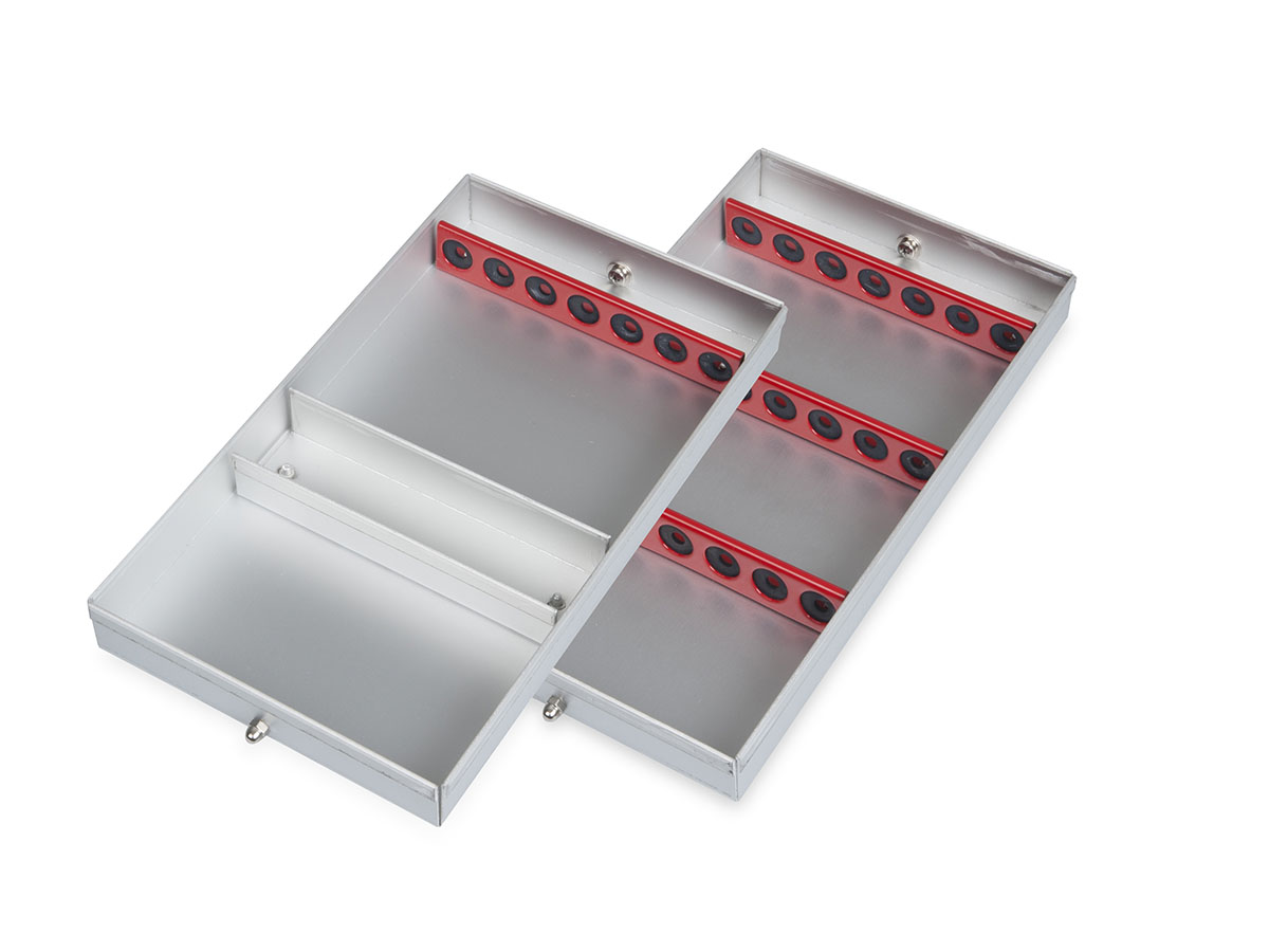 Ampullarium, zweiteilig, mit Ampullenleisten für 28 Ampullen und Zubehör