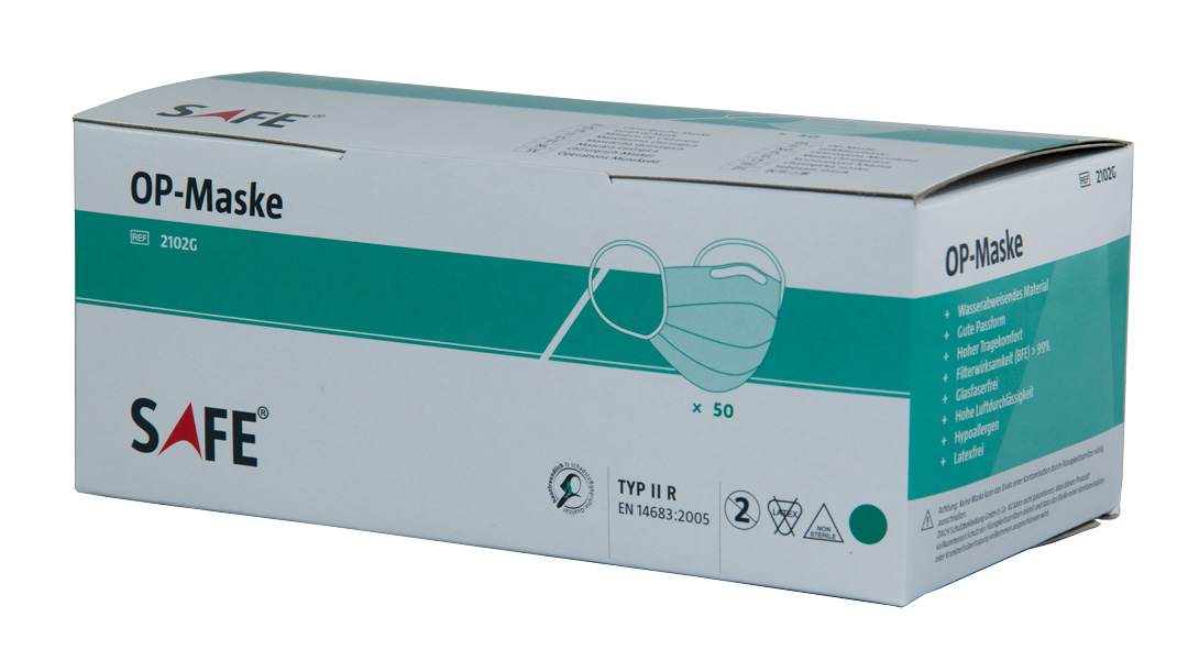 Chirurgische Maske mit Gummi, blau - Packung à 50 Stück