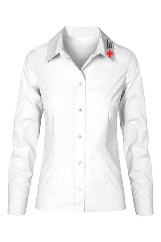 Damenbluse weiß, 1/1 Arm, Kragenstick