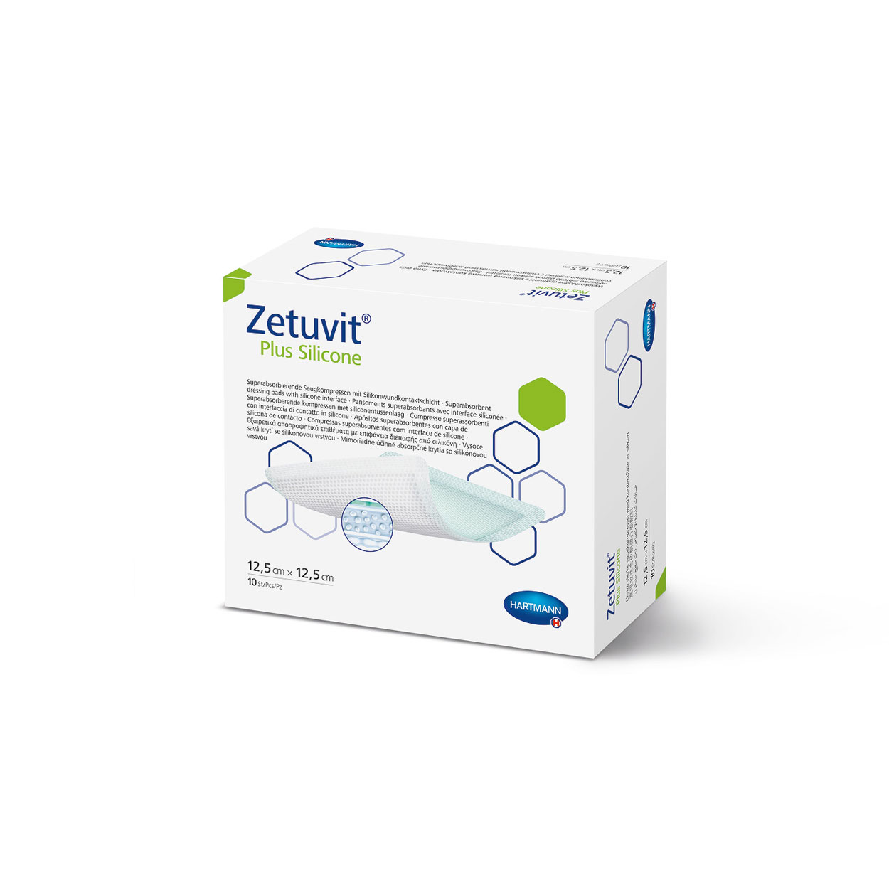 Zetuvit® Plus Silicone steril in 10x20 cm, 1 Faltschachtel à 10 Stück