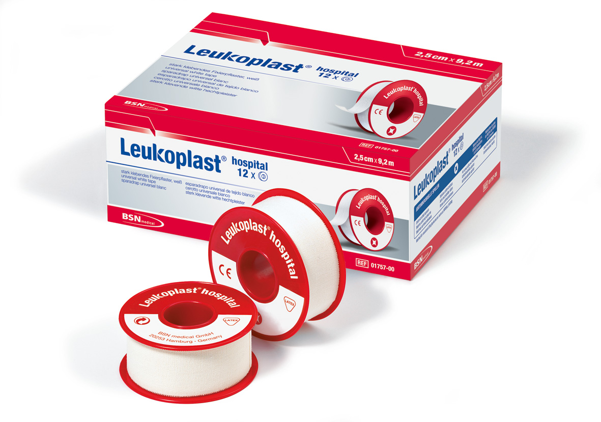 Leukoplast® hospital, stark klebendes Fixierpflaster in 1,25 cm x 9,2 m - Packung à 24 Stück