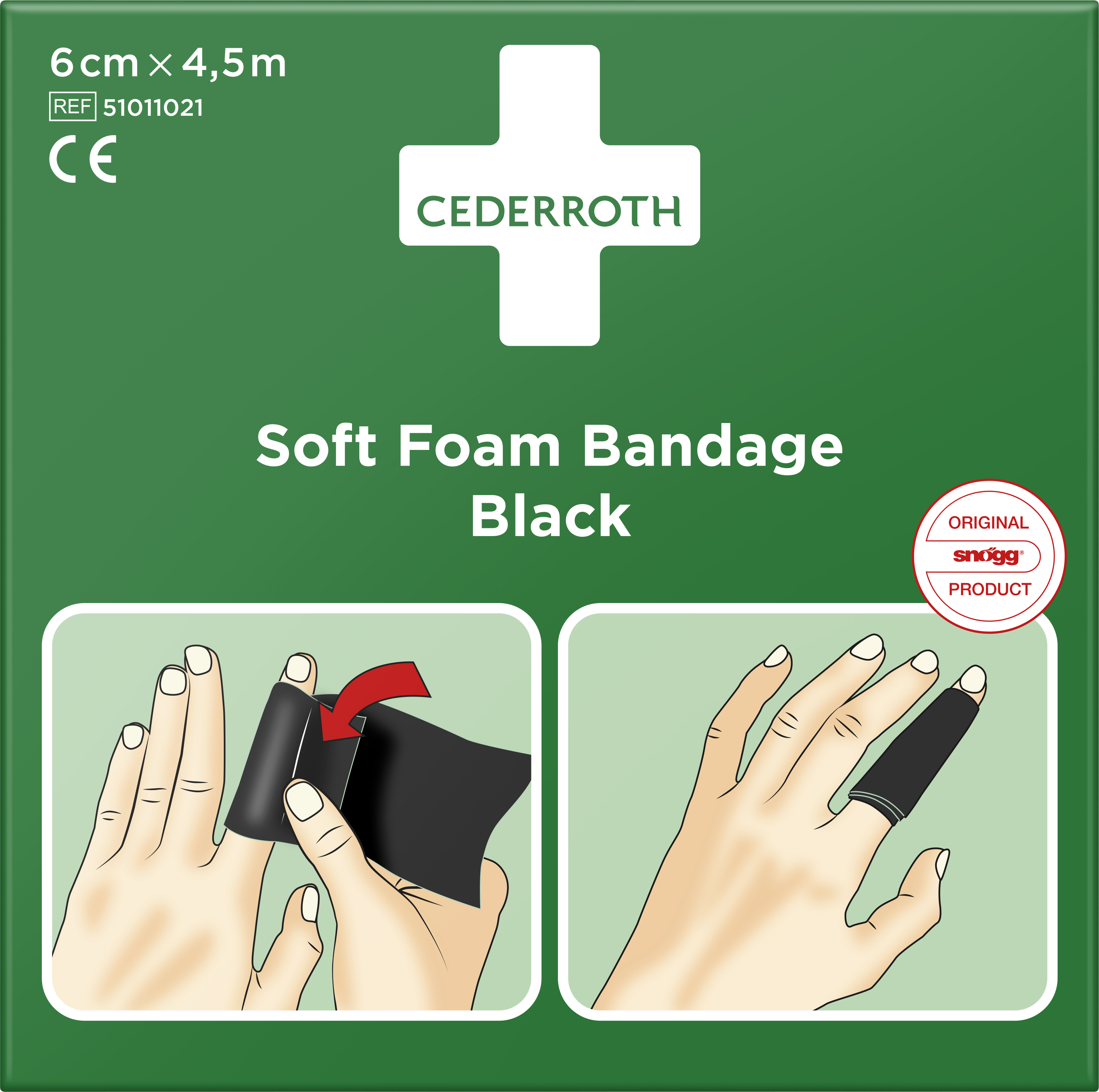 CEDERROTH Soft Foam Bandage Black 6 cm x 4,5 m