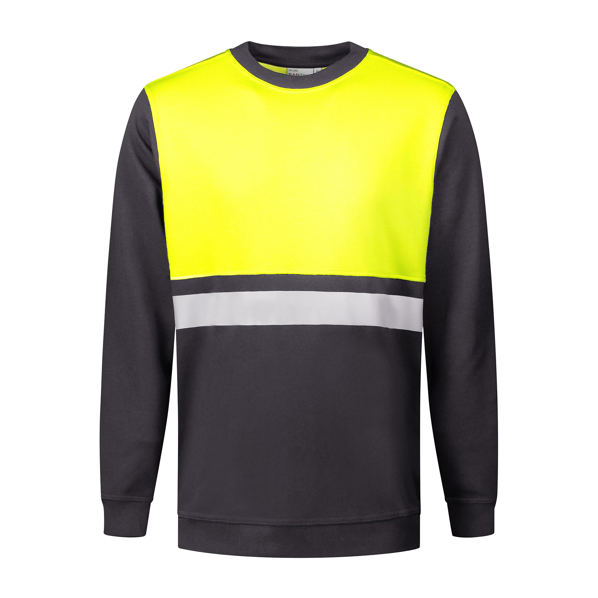 Santino Sweater O-Hals Helsinki Graphit/Fluor Yellow Gr. L